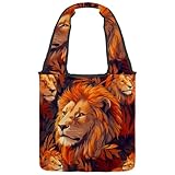 VAPOKF Lions - Bolsas de lona con diseño de animales para mujer, bolsa de hombro grande reutilizable para escuela, trabajo, oficina, viajes, compras, casual