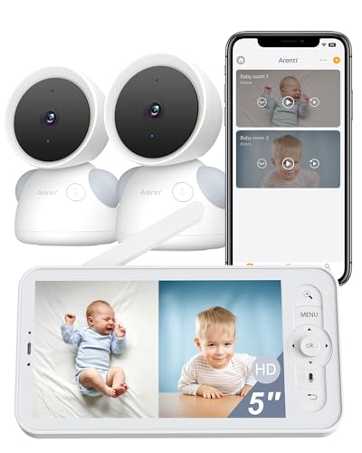 Image of ARENTI Baby Monitor with 2 Cameras, 2K/3MP WiFi 6 Camera and Audio, 5-inch Wireless Screen, Smartphone App, Super Night Vision, Crying Detection, Auto Tracking, Temp&Humidity Sensor (D3 Set)