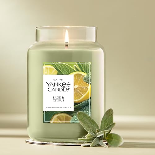 Yankee Candle Large Jar Scented Candle with up to 150 Hour Burn Time, Premium Plant Wax Blend for Consistent Burn, 22 oz Jar Candle with Room Filling Fragrance, Sage & Citrus