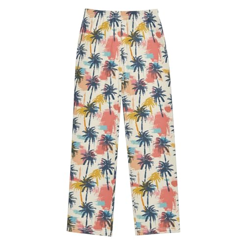 ALAZA Coconut Tree Pajamas Bottoms with Pockets Comfy Pjs Sleepwear Elastic Waistband Pajamas Pants Lounge Pants for 6-14 Years