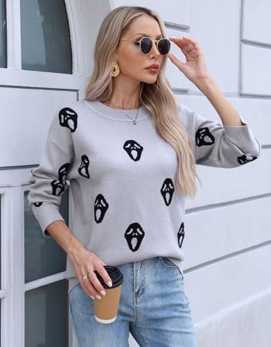 Image of Womens Cute Heart Sweater Crew Neck Long Sleeve Pullover Valentines Sweater