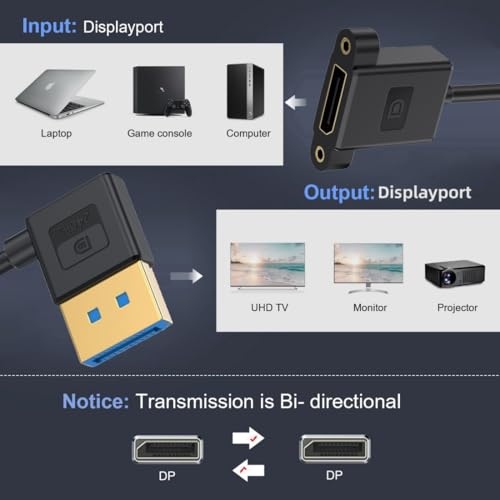 Cable DisplayPort 1.4 macho hembra codo 8K alargador de panel ultrafino 3