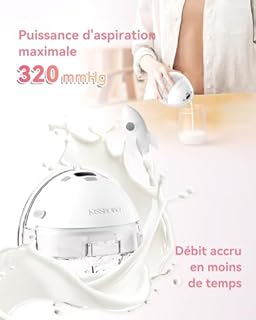 KISSBOBO K6 Tire Lait Electrique Main Libre Ultra Silencieux 45dB, 320mmHg Aspiration Puissante, 4 Modes 19 Niveaux, Fonction Pause et Mémoire, Portable et Discret pour Allaitement (Gris 2 Pack)