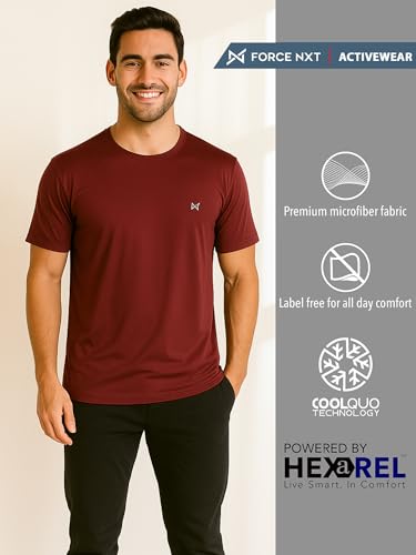 Image of Force NXT Men's Premium Microfiber Fabric Solid T-Shirt | Round Neck Half-Sleeves T-Shirt for Men | Sweat Wicking with Label Free for Daily Uses