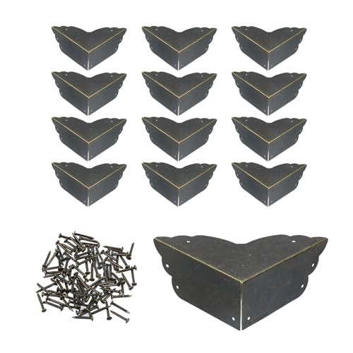 Image of Mcredy Table Corner Protectors, Bronze Box Corners Decorative, 12Pcs | Vintage Appearance, Rust-Proof Metal, Easy to Install with Screws, Ideal for Safeguarding Box, Table or Cabinet Corners