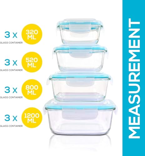 KICHLY Glass meal prep containers - Airtight Storage glass food containers with lids for Freezer - Snap locking, Dishwasher safe, Oven Friendly, & BPA Free (Blue, Pack of 48) - Image 3