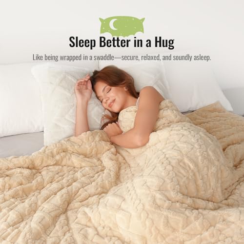 Image of Uttermara Weighted Blanket for Adults Queen Size 20lbs 60x80 inches, Dual Sided Soft Jacquard Sherpa Weighted Blankets, Thick Heavy Blanket for Sleeping and Calming, Khaki