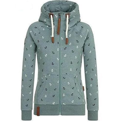 Newbestyle Jacke Damen Sweatjacke Hoodie Sweatshirt Oberteile Damen Pullover Kapuzenpullover Pulli mit Reissverschluss,Green,XL