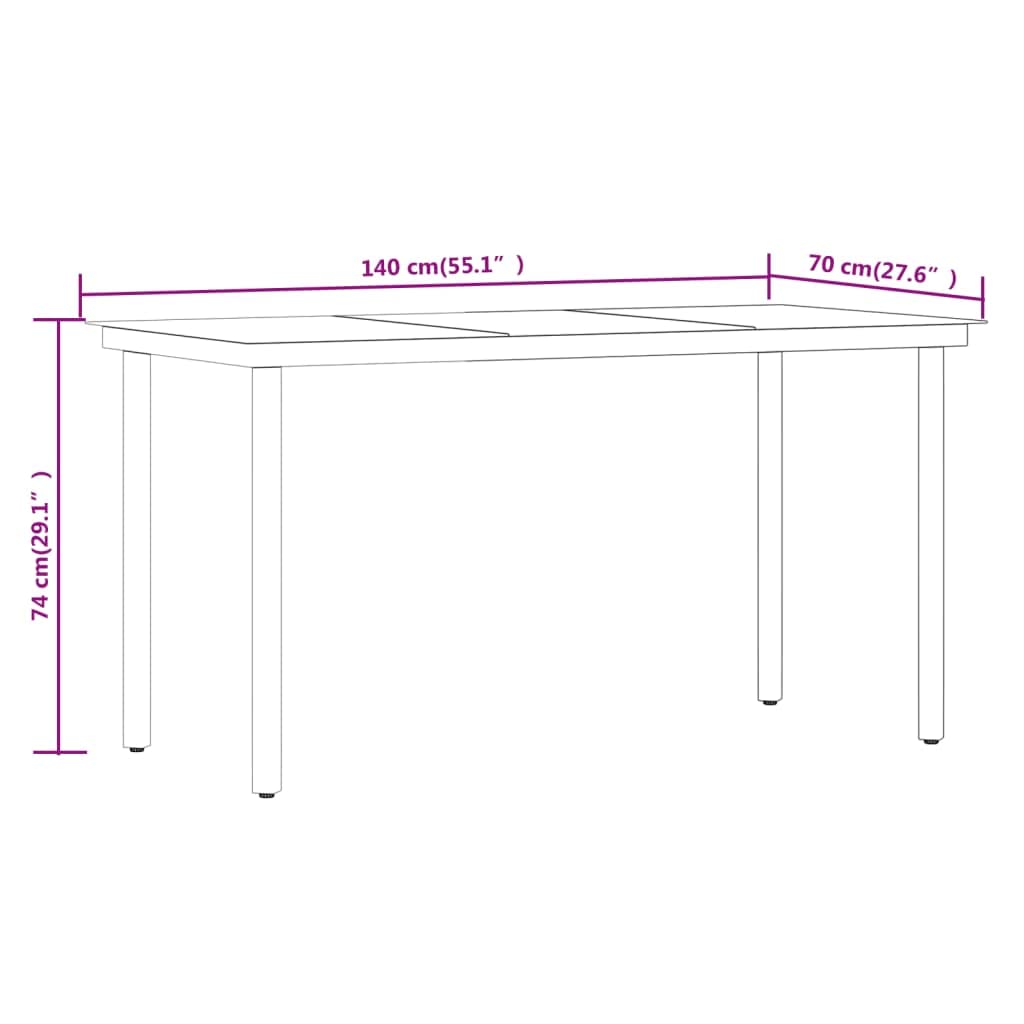 Juego de comedor de jardín de 7 piezas, color negro de acero pulverizado con ratán de polietileno y tablero de cristal como muebles de jardín negro