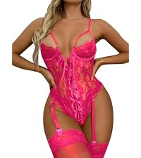 Nuisette Transparente Rayson Femme Volants Dentelle Avec String - Chemise De Nuit Sexy Col V Manches Longues