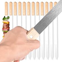 Flat Kabob Skewers 23.5 Inch Long,7/8 inch Wide Heavy Duty Stainless Steel Grilling BBQ Skewer with Wood Handle for Making Koubideh Persian Brazilian Chicken Shrimp ground meat kebab-Set of 12
