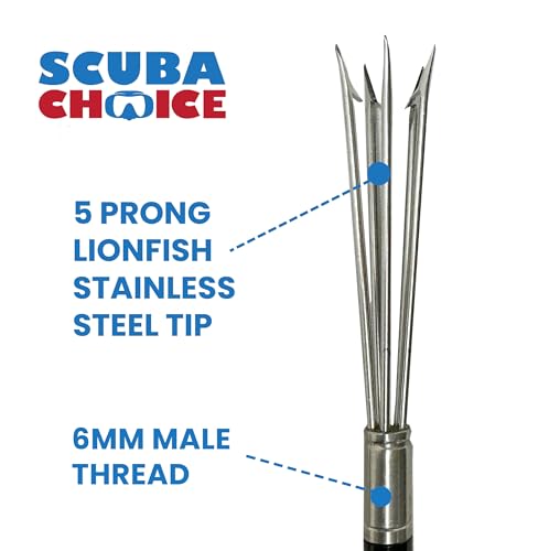 Scuba Choice 6.5' Aluminum Travel Hand Spear with 5-Prong Lionfish Tip & Free Carry Bag – Durable, Corrosion-Resistant 3-Piece Spearfishing Tool, Assembled in The USA