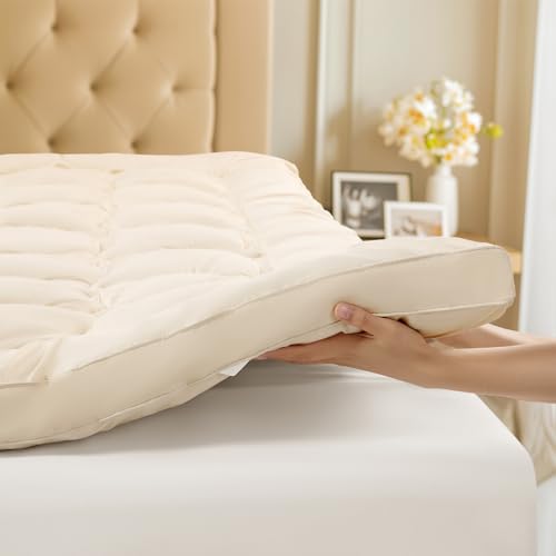 Luxury 100% Organic Wool Mattress Topper, Plush Pillow...