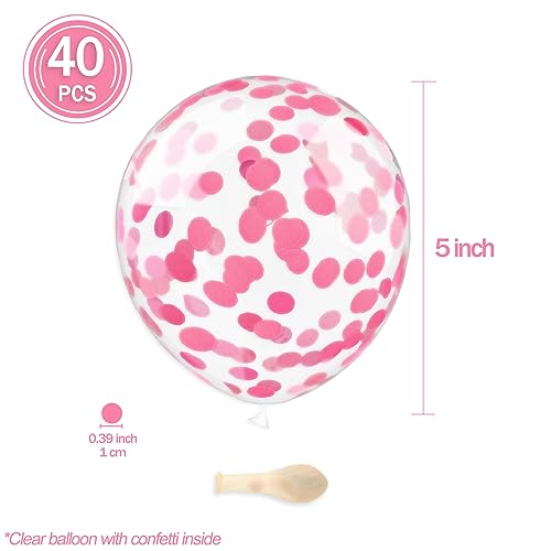 Image of Pink Confetti Balloons, 40 Pcs 5 Inch Clear Balloons with Confetti Inside for Birthday Party Graduation Engagement Cake Topper Decor Bridal Shower Baby Shower Decoration Supplies