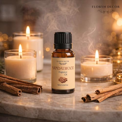 Image of Floryn Decor 15ml Aroma Oil Fragrance Oil for Diffuser, Candles, Soap & Aroma Therapy | Long Lasting Floral Scent | Premium Concentrated Aroma Oil (Lavender&Sandalwood)