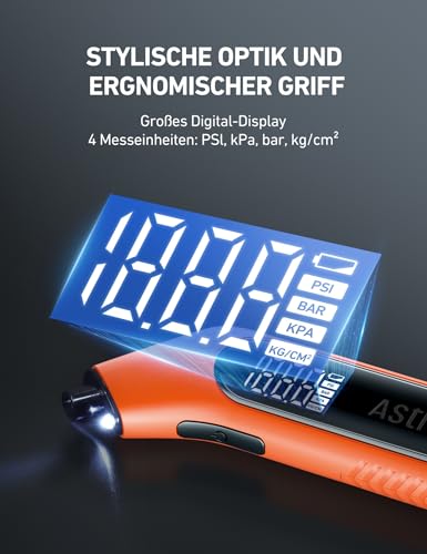 AstroAI Reifendruckprüfer Digitaler luftdruckprüfer 300 PSI Große Display mit Taschenlampe,ANSI 2A Hochpräzision, Schraderventilen kompatibel, 4 Einheiten, Presta-Ventiladapter inklusive, AAA-Batterie