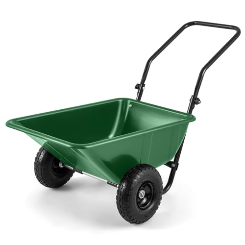 COSTWAY 2-Wheeled Wheelbarrow, 80L Heavy Duty Garden Cart with 270° Adjustable Handle and 26cm Pneumatic Tires, Home Yard Dolly Utility Carts Hold up to 100KG (Green+Black)