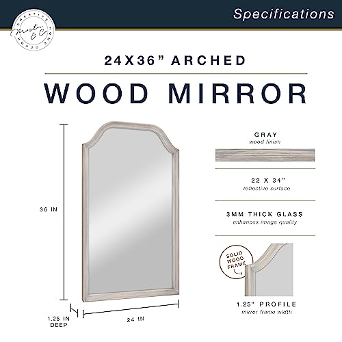 Image of MCS Master & Co. Arched Wall Mirror, 24x36, Gray Woodgrain | Solid Wood Arched Wall Mirror, Gray Woodgrain Frame For Bathroom, Bedroom & Living Room