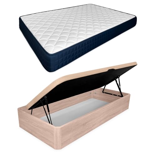 amuéblate Online - Pack Colchón Viscoelástico Naran + Canapé Abatible Gran Capacidad con Apertura Lateral | Color Cambria 90 x 190