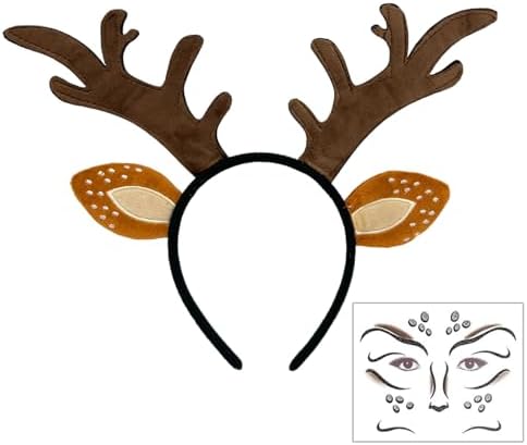 Déguisement Renne EUPSIIU - Bandeaux Bois + Tatouages Visage - Noël/Halloween