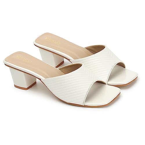 Image of Denill Women's Slip-On Heeled Sandals Square Toe, Textured Upper & Non-Slip Sole