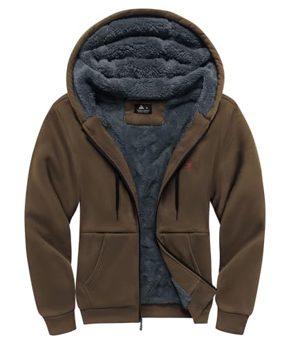 Image of Little Beauty Fleece Hoodies for Men Winter Thick Jackets Sherpa Lined Zip Up Sweatshirt With Kanga Pocket