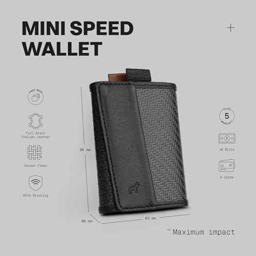 Image of The Frenchie Co. - Speed Wallet Mini - Ultra-Slim RFID Card Holder - Minimalist Front Pocket Wallet for Men & Women - Carbon Fiber & Full-Grain Italian Leather