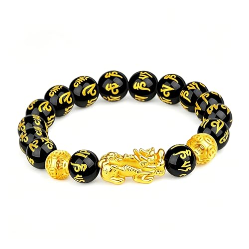 Image of LIYAPEI Black Obsidian Bracelet for Men Women - Feng Shui Wealth & Spiritual Protection Beaded Bracelet with Pi Xiu for Luck, Healing Crystal Stretch Wrist Jewelry, Unisex