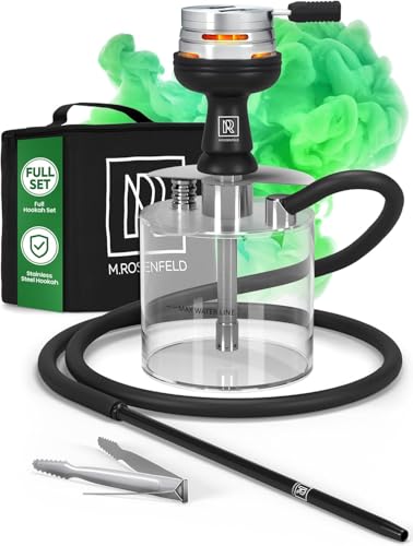 M. ROSENFELD Mini narguilé à emporter avec sac et accessoires de qualité supérieure [Kit de tête de narguilé avec boîte à fumoir HMD + tuyau + embout...