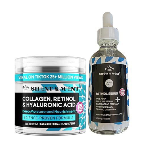 SHENT & MENT Pack de 2-1 Crema Facial Retinol 3% + 1 Sérum Retinol 0,6% Hidratación Profunda Cara Cuello Escote Centella Madagascar Ácido Hialurónico Colágeno Antiedad Antiarrugas Hombres Mujeres