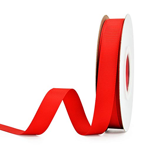 Yama 5/8 Inch Solid Grosgrain Ribbon Roll - 25 Yards For Gift Wrapping Ribbons, Red #TOP14