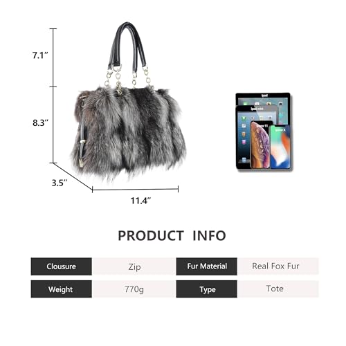 Fur Story Women's Real Red Fox Fur Chain Bag Fuzzy Shoulder Handbag Fluffy Tote Bag Fur Purses Big Capacity4