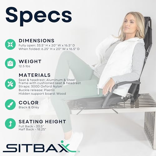 SitBax Padded Bleacher Seat – The Ultimate Reclining Stadium Chair with Full Back & Neck Support and 360° Swivel – Lightweight, Foldable, and Portable with Backpack Straps - Patent Pending - OG Black by SitBax - Image 8