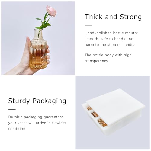 image for SUPMIND Glass Bud Vase Set of 5, Gold Amber Small Flower Vases for Cen