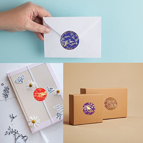 Vintage Floral Birds Gold Foil Stickers - (Pack Of 120) 2" Large Round Flower Labels For Christmas Happy Holidays New Year Birthday Cards Gift Boxes Everyday Envelope Seals #TOP7
