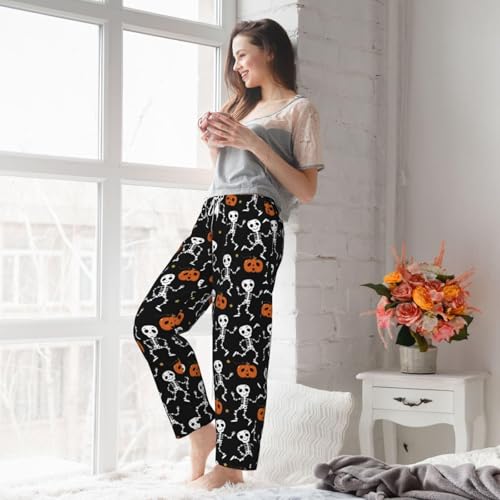 Mens Pyjama Bottoms Lightweight Comfortable Loungewear Funny Pumpkin Ghost Printed Straight Trousers with Pockets Fashion Drawstring Elasticated Wide Leg Trousers for Daily Wear Black - Image 4