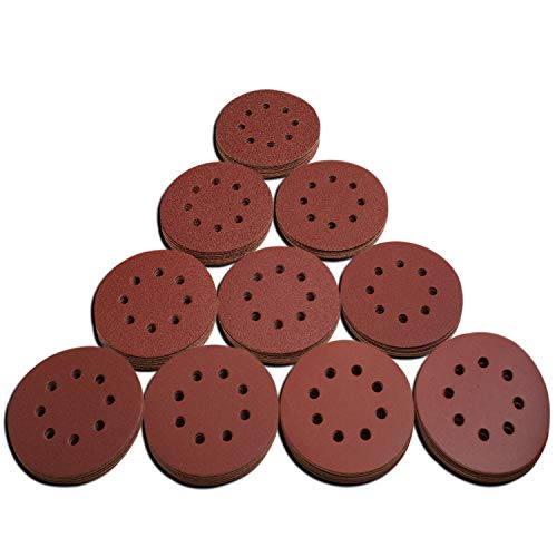 Schleifscheiben, TACKLIFE 125mm Schleifblätter, 100-teilig Klett Schleifpapier rund, je10x40/60/80/100/120/150/140/240/320/400 Körnung, 8 loch-ASD06C