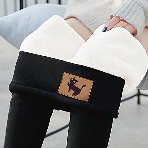 Leggings femininas forradas com lã de ovelha de inverno, leggings de cintura alta elástica de caxemi