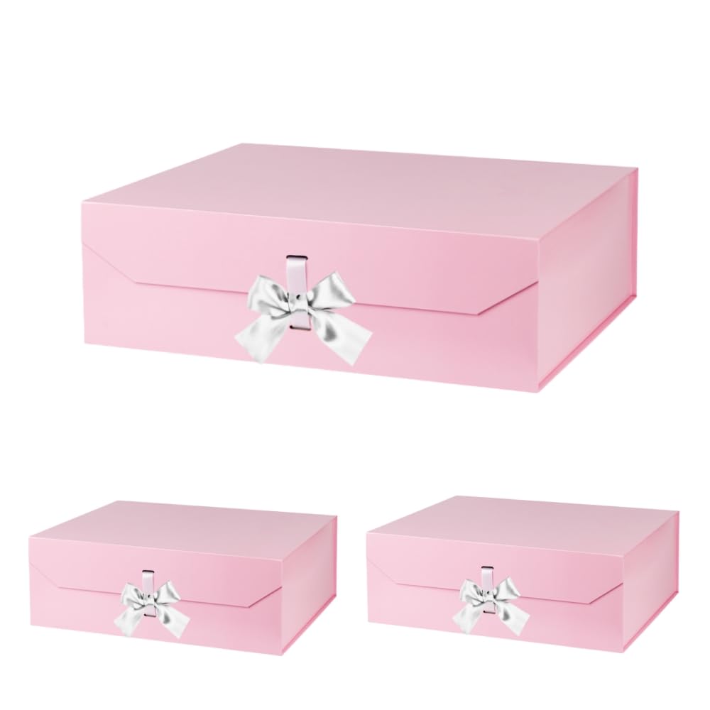 3 Pcs Extra Large Gift Box with Lid 16x14x5.3 Inches Pink Magnetic Gift Box