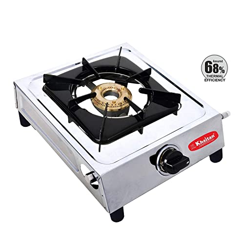 Image of Khaitan 1 Burner Classic Stainless Steel Manual Ignition LPG Stove (Brass Burner) 1 Year Warranty (ISI Certified & BIS Approved)