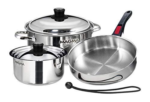 MAGMA Products, A10-362 7 Piece Gourmet Nesting Stainless Steel Cookware Set, Silver