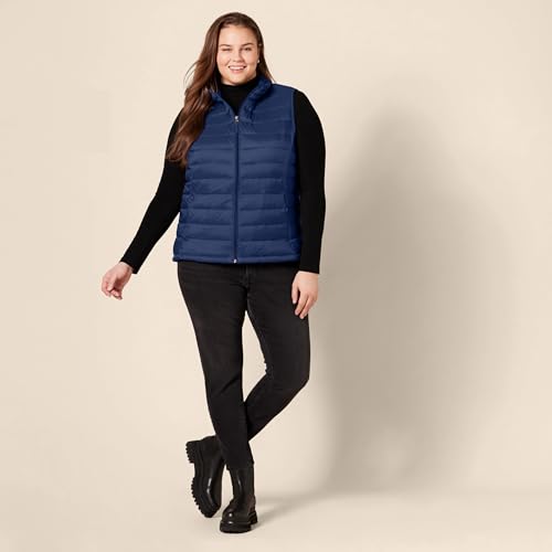 Amazon Essentials Damen Leichte wasserabweisende und packbare Steppweste, Navy, L