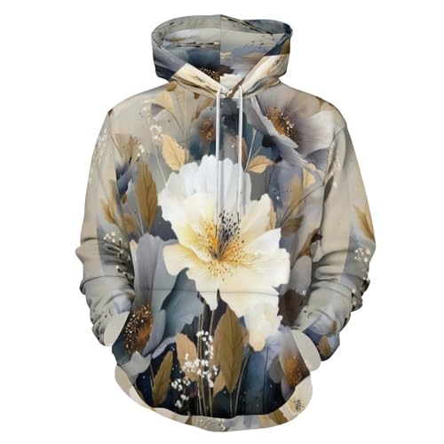 Sweat à capuche unisexe imprimé 3D fleurs élégantes aquarelle pull