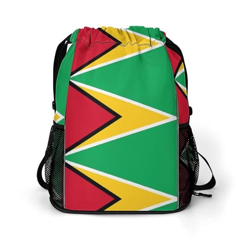 Guyana Guyanese Flag Drawstring Backpack Sports Gym String Bag Sackpack Water Resistant Pockets for Women Men