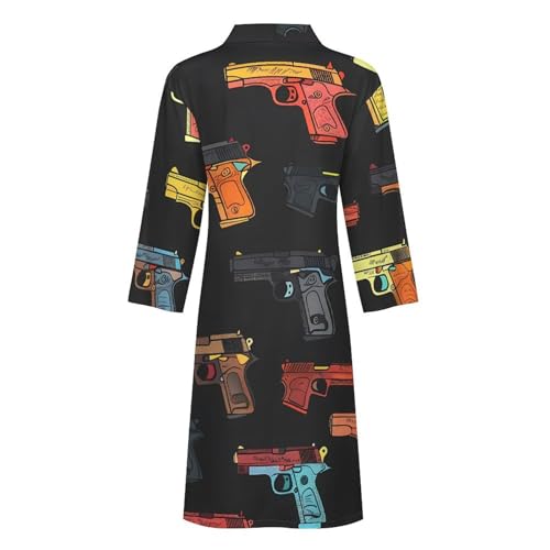 Hand Gun Men's Robes Long Sleeve V Neck Bath Robe Printed Bathrobes Cozy Soft Sleepwear4
