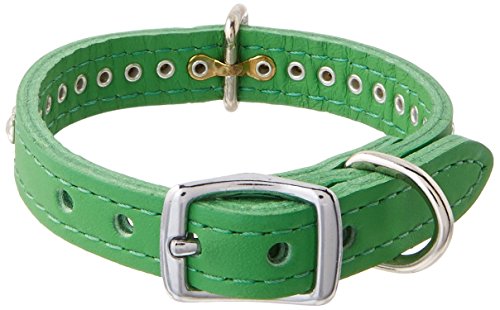 Image of Signature Leather Crystal Dog Collar, Emerald Solid Grain Leather, Fits 7.5 inch-9.5 inch Neck Size, 12 inch Overall Length