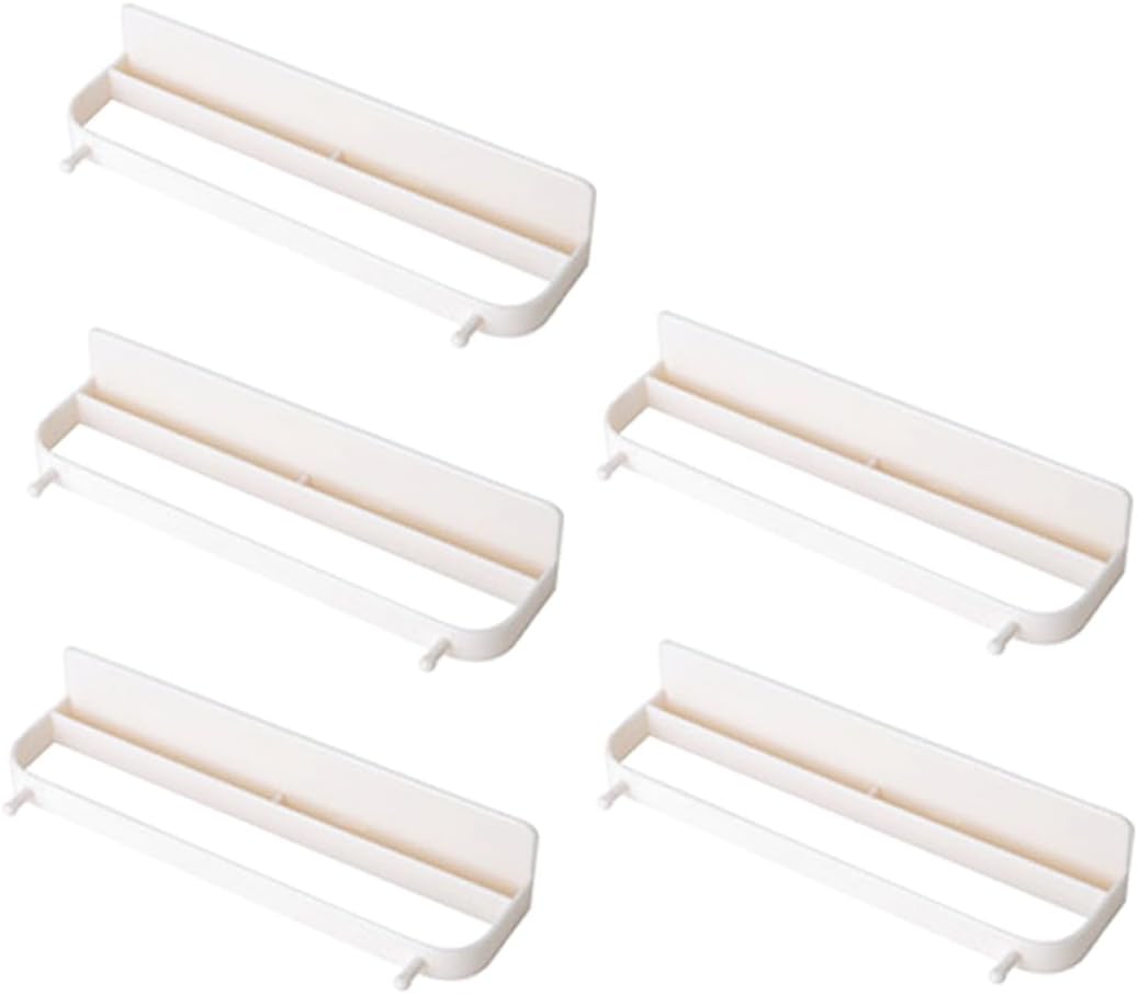 5pcs Wall Mounted Shoes Organizer Rack Creative Bathroom Storage Holder Easy Installation with Self Adhesive Hooks Space Saving Slipper Shelf for Smooth Surfaces Beige