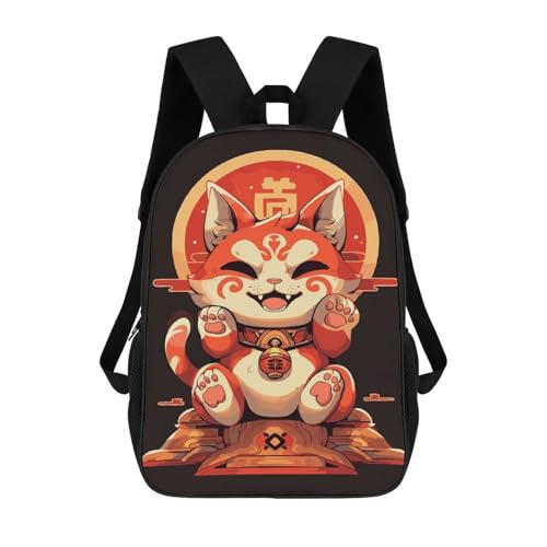 sinyumoney Lucky Maneki Neko Cat Art Daypack Casual Backpacks School Bag For Girls Boys High College Teenagers Rucksack Men Women Travel Laptop Rucksack College Bookbag 17inch