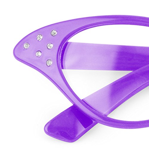 Hip Hop 50's Shop Womens Cat Eye Rhinestone Glasses (Purple) - Thumbnail 2