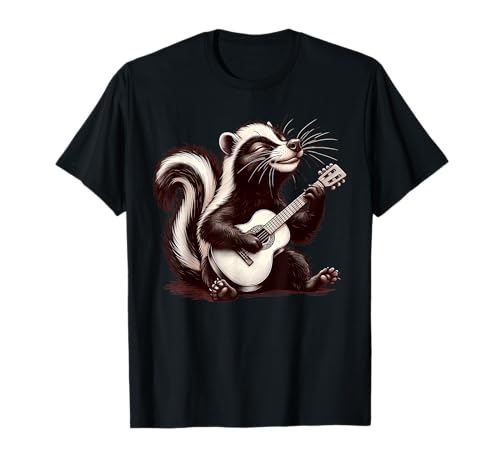 Skunk Tocando Guitarra Divertido Rock Música Guitarra Skunk Camiseta